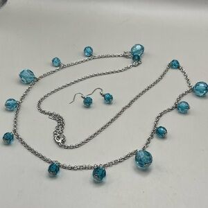 Blue and Silver Beaded Necklace and Earring Set